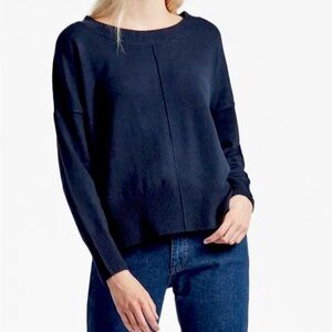 French Connection Black Crew Neck Sweater Slit Sides Lightweight Size S